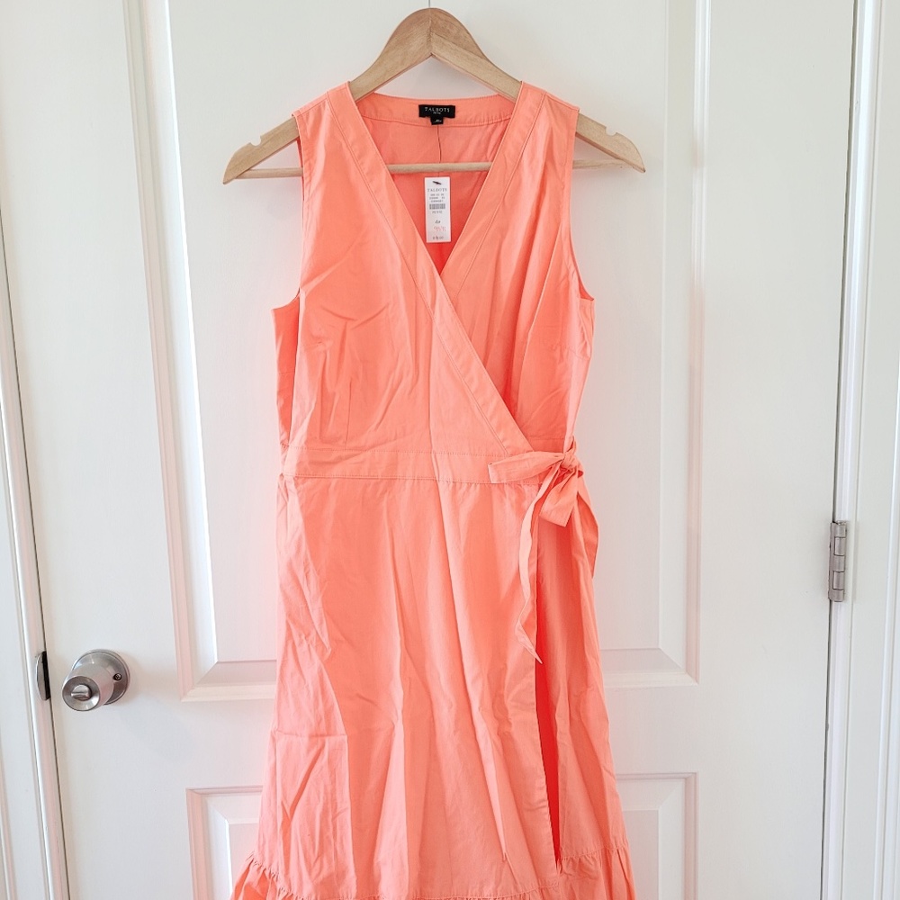 NWT! Talbots Sleeveless Belted Wrap Dress, Orange, Size 4P Petite